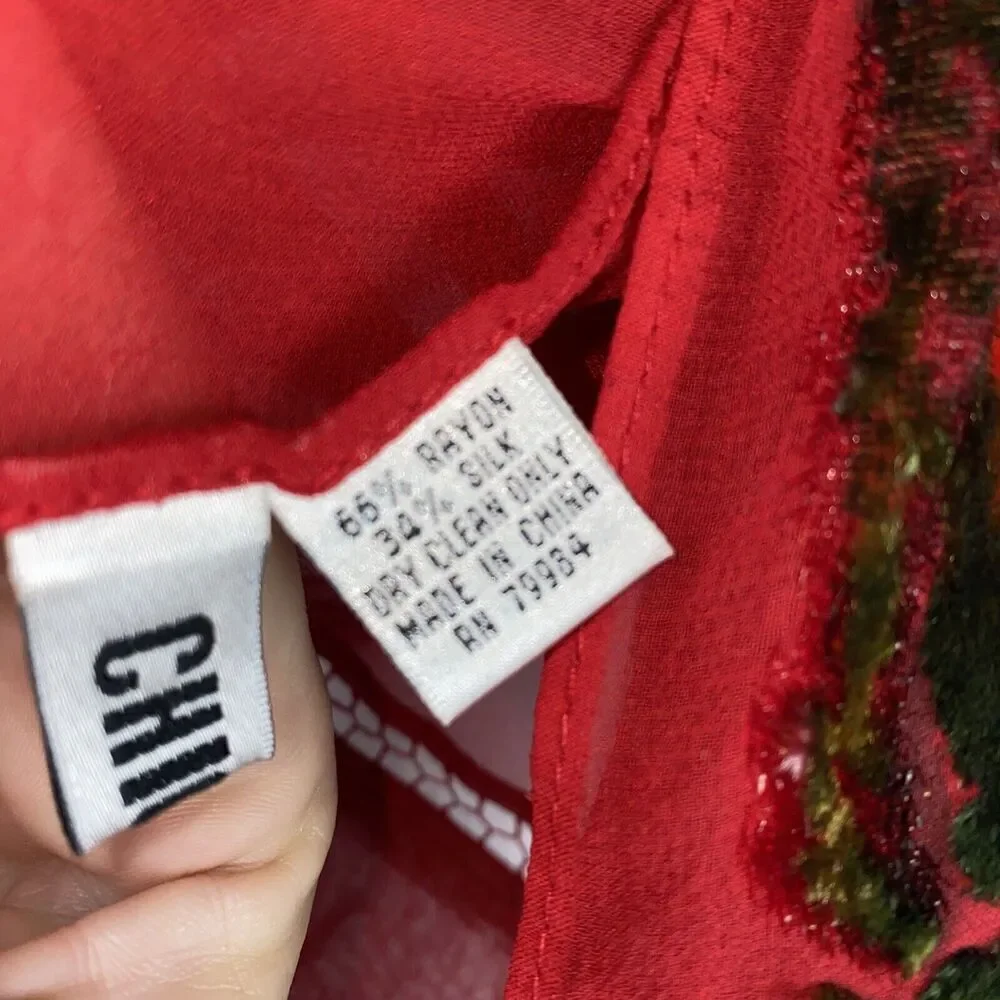 Chico's Red Silk Burnout Fringe Metallic Scarf - Picture 5 of 10